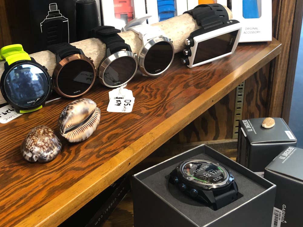 display case filled with dive watches