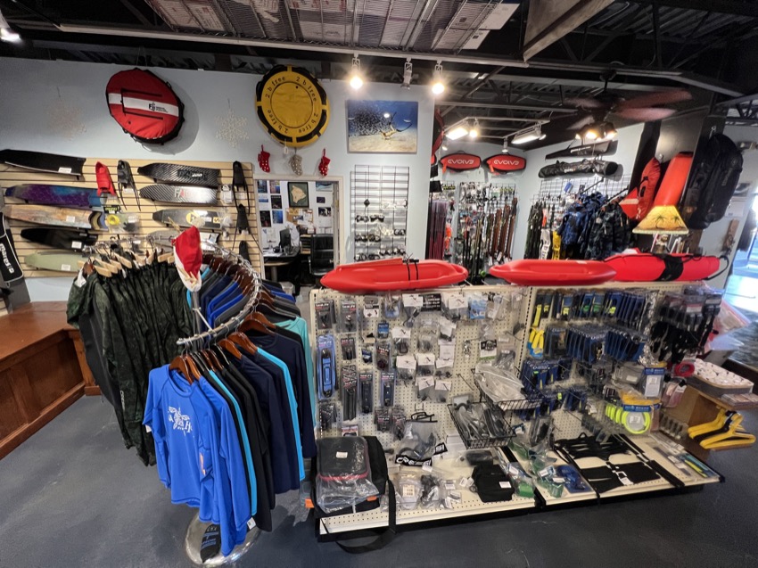 products displayed inside a dive shop