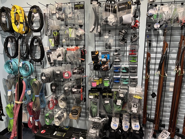 spearfishing accessories in a dive shop