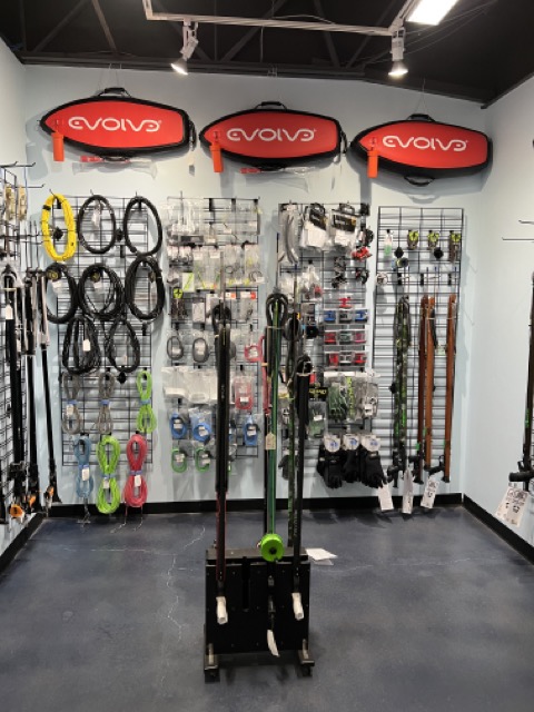 spearfishing and freediving product nook inside a dive shop