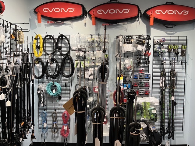spearfishing gear section inside a dive shop