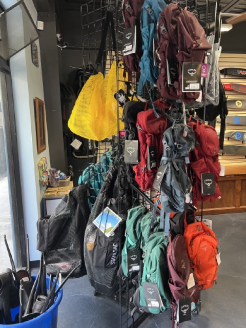 bags inside a dive shop