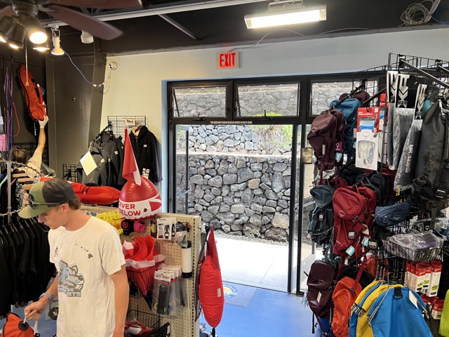 inside a dive shop looking out