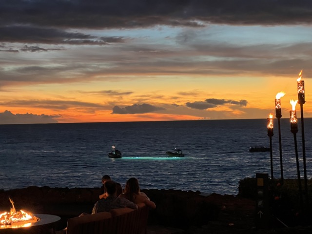 looking out at the ocean from the manta grill restaurant at Mauna Kea beach resort on the big island of Hawaii