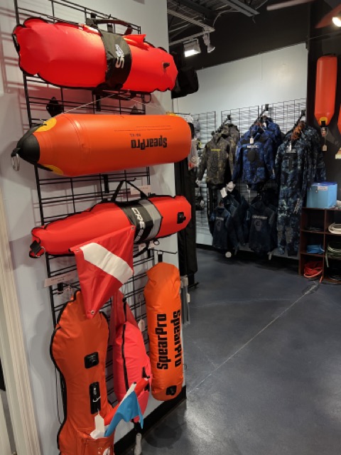 freediving floats in a dive shop