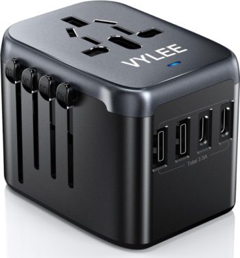 a box with plug holes for international outlets