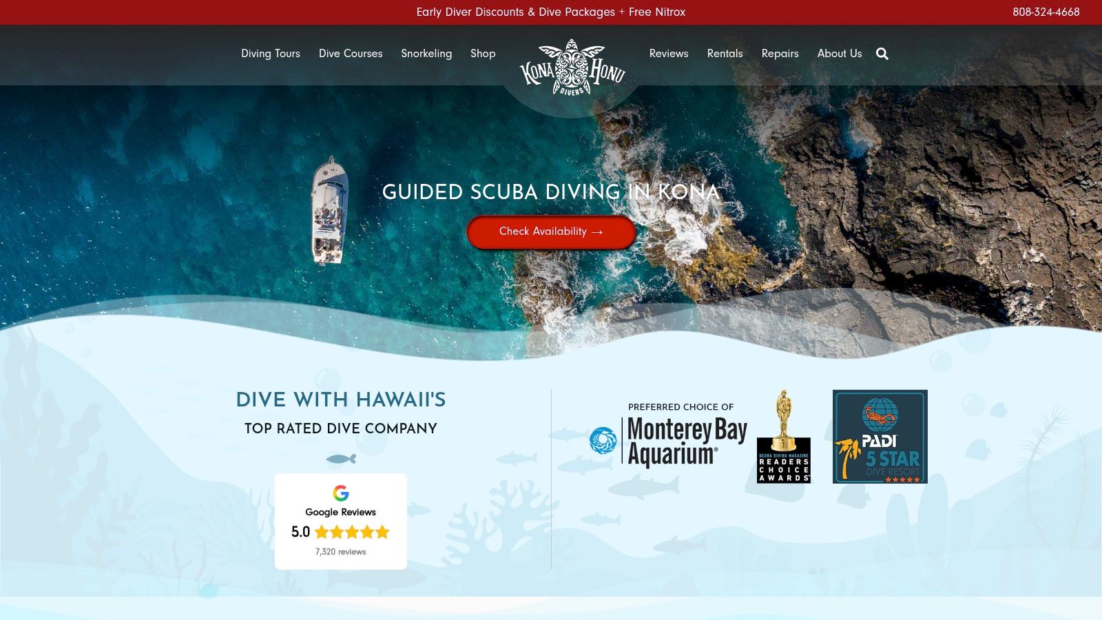 Screenshot from https://konahonudivers.com/diving-tours/